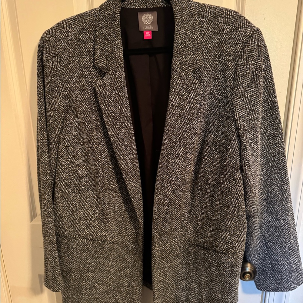 Vince Camuto Black and White Herringbone Blazer